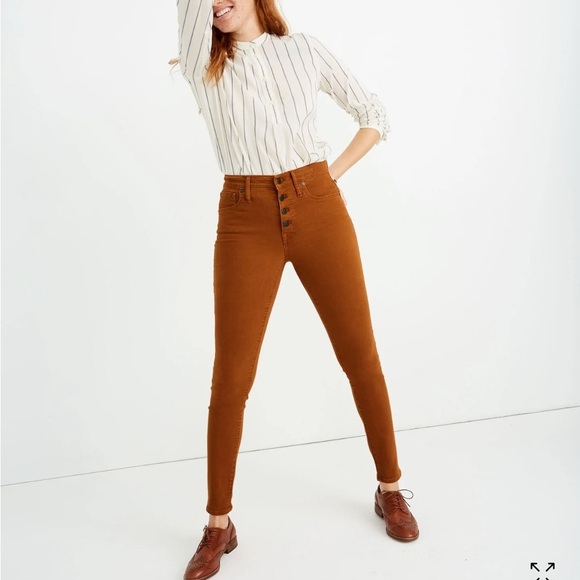 Madewell 9" Mid-Rise Skinny Jeans Garment-Dyed Button-Front Edition Burnt Sienna - Picture 1 of 10